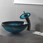 Ladon Glass Vessel Sink + Waterfall Faucet (Chrome)