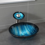 Ladon Glass Vessel Sink + Waterfall Faucet (Chrome)
