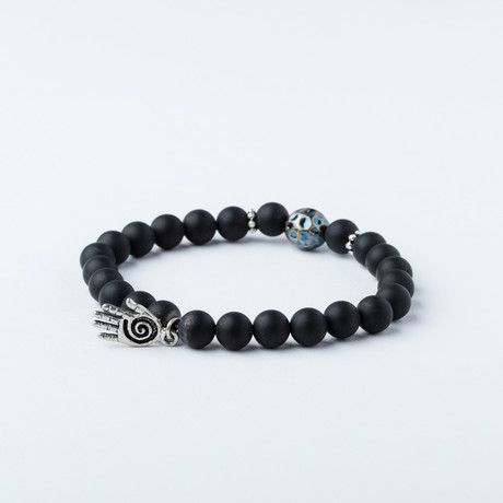 Onyx Silver Plated Hamsa Hand Bead Bracelet