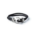 Double Leather + Stainless Steel Hook Bracelet