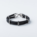 Double Leather + Stainless Steel Bracelet // Black