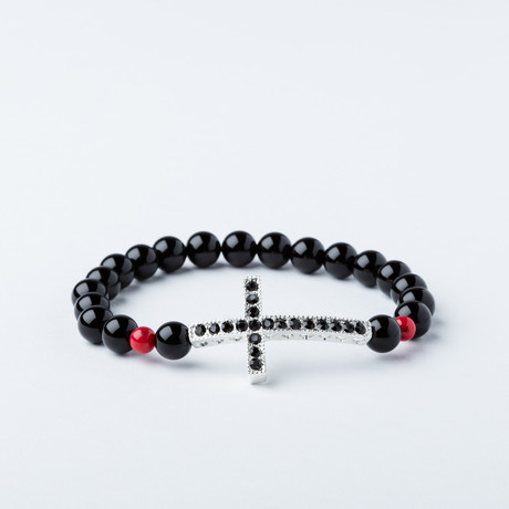 Agate + Coral Curved Cross Bracelet