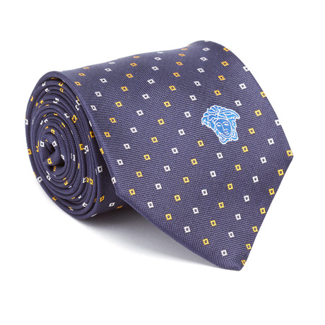 Silk Tie // Navy + Orange + White Squares