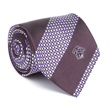 Geometric Striped Silk Tie // Black + Purple + White
