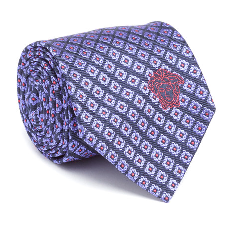 Silk Tie // Square Dots Blue + Black + Red