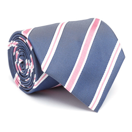 Diagonal Striped Silk Tie // Grey + Pink + White