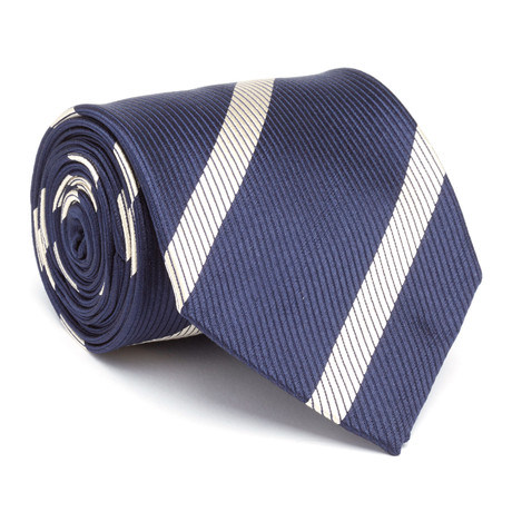 Silk Tie // Navy + Silver Stripe