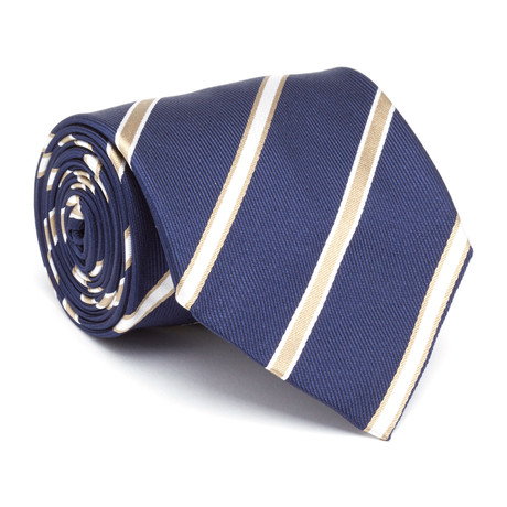 Striped Silk Tie // Navy + White + Gold