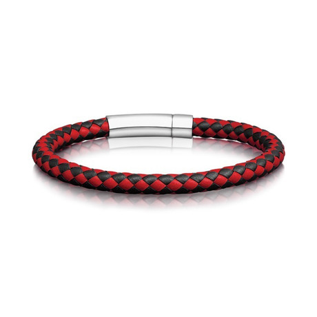 One Row Leather Bracelet (Black + Red)