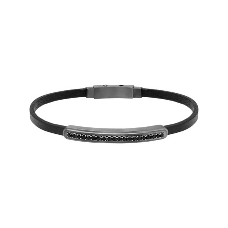 Gun Metal ID Leather Bracelet