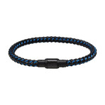 Black Leather Blue Wired Carbon Fiber Bracelet