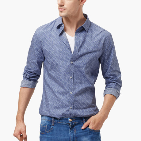 Qzhihe // Floral Chambray Shirt // Blue (S)