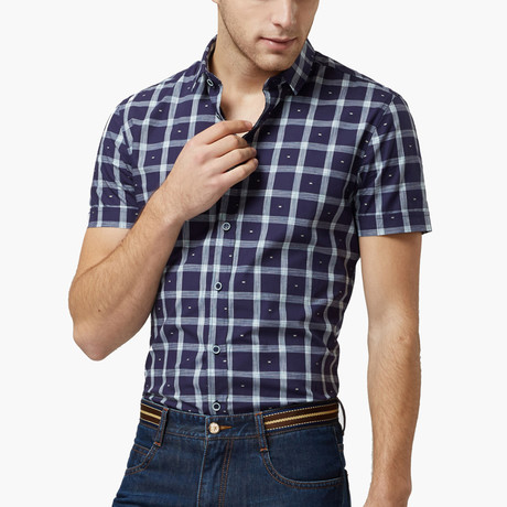 Qzhihe // Summer Shirt // Navy Plaid (S)