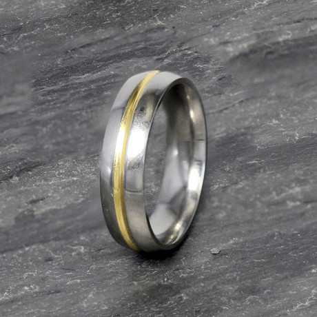 Polished Gold Plated Grooved Titanium Ring // 6mm (Size 6)