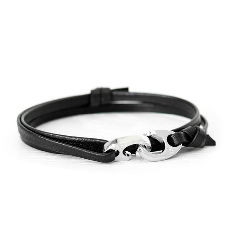 Silver Brummel Bracelet // Leather (Black)