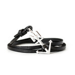 Silver Anchor Bracelet // Leather (Black)