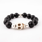 Black Onyx King Pin Skull Bracelet // Black + White Onyx