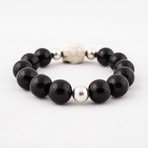 Black Onyx King Pin Skull Bracelet // Black + White Onyx