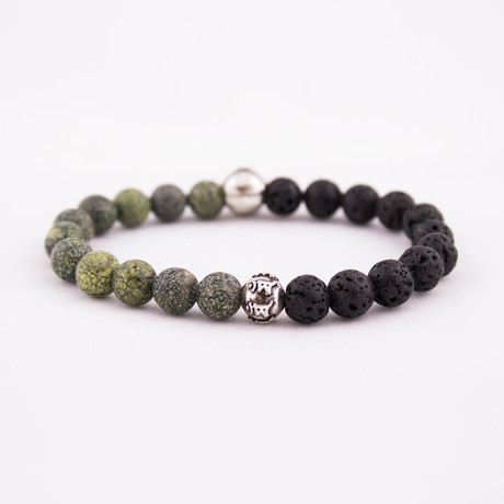 Year of the Rabbit Bracelet // Natural Serpentine + Lava Rock