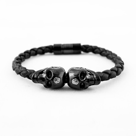Stainless Steel Rebel Skulls Bracelet // Black Gloss