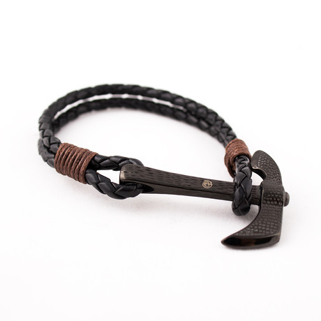 Stainless Steel Rebel Axe Bracelet // Black + Brown