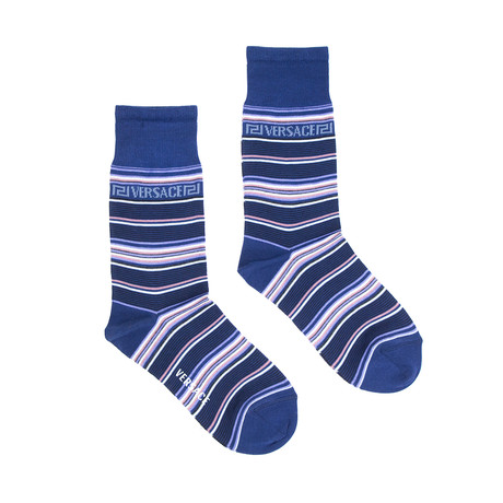 Luxury Socks // Midnight Blue + Purple, White + Pink Horizontal Lines