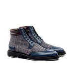 Wingtip Mixed Lace-Up Boot // Navy Tweed (Euro: 40)