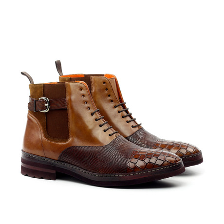 Multi-Texture Lace-Up Captoe Boot // Camel + Brown (Euro: 39)