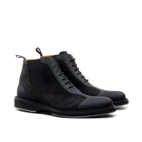 Lorens // Modern Mixed Lace-Up Chelsea Boot // Dark Grey (Euro: 41)