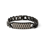 Checkered Rectangle Station + Curb Chain Bracelet // Black + Silver