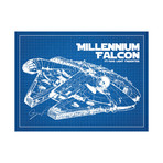 Millennium Falcon In Flight (17"W x 11"H // Blue Grid)