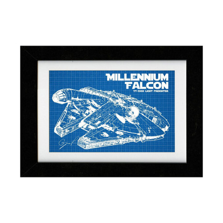 Millennium Falcon In Flight (17"W x 11"H // Blue Grid)