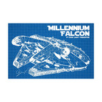 Millennium Falcon In Flight (17"W x 11"H // Blue Grid)