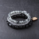 Square Bead Bracelet Set // Gray Scale