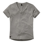 Brown Low V Neck T-Shirt // Stone Grey (M)