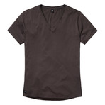 Brown Low V Neck T-Shirt // Off Black (L)