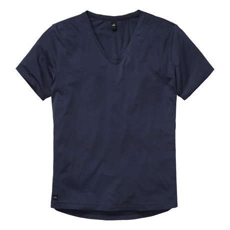 Wahts // Brown Deep V Neck Shirt // Vintage Blue (L)