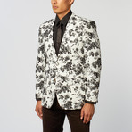 Linen Blend Floral Print Slim Fit Blazer // Black + White (US: 38R)