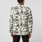 Linen Blend Floral Print Slim Fit Blazer // Black + White (US: 40R)