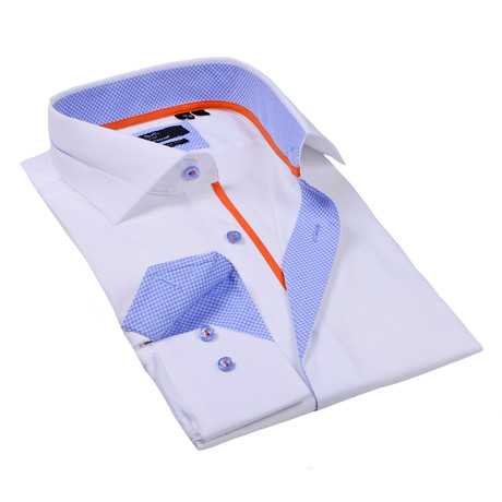 Levinas // Classic Button-Up // White + Blue (S)