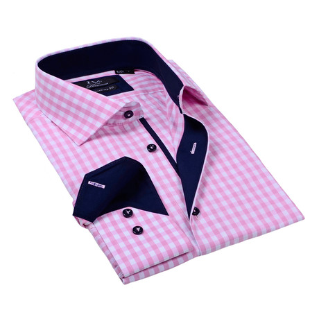 Button-Up Dress Shirt // Pink Gingham (L)