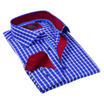 Levinas // Button-Up Dress Shirt // Royal Blue Gingham (XL)