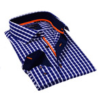 Classic Button-Up Dress Shirt // Navy Gingham (L)