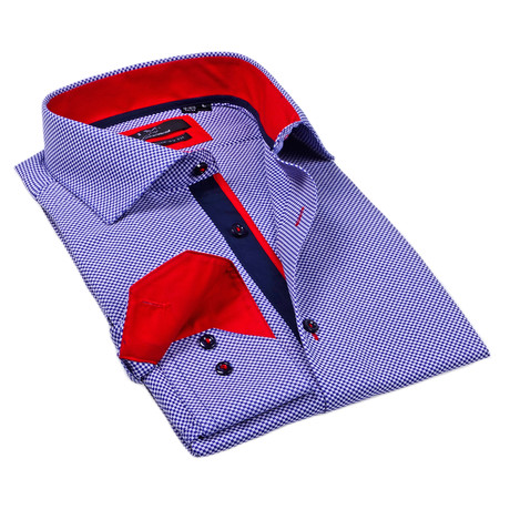 Levinas // Classic Button-Up Dress Shirt // Navy Dot (S)