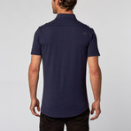 Short Sleeve Snap Button-Up // Navy (L)