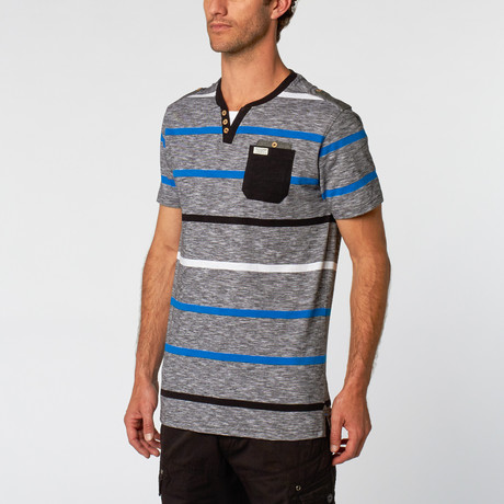 Striped Notch Tee // Grey + Black (S)