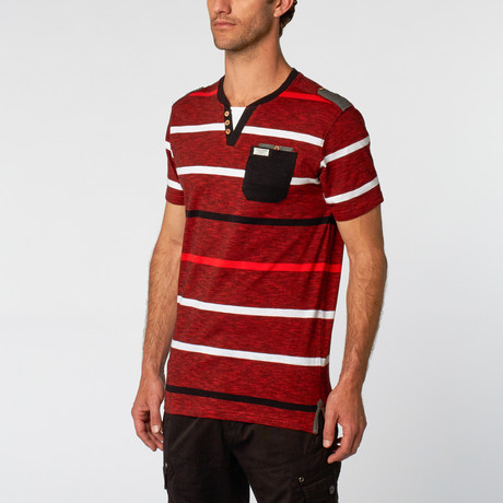 Striped Notch Tee // Red Black (S)