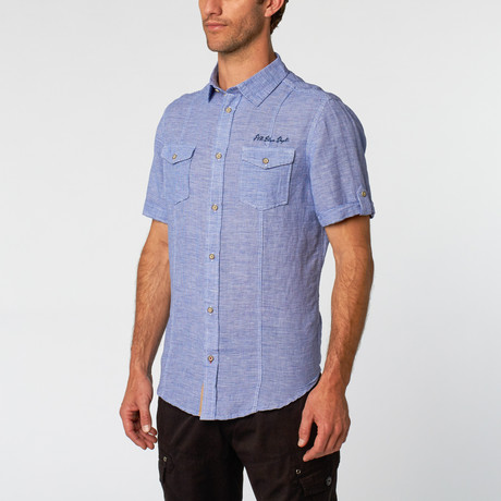 Short Sleeve Shirt // Mini Houndstooth Blue (S)