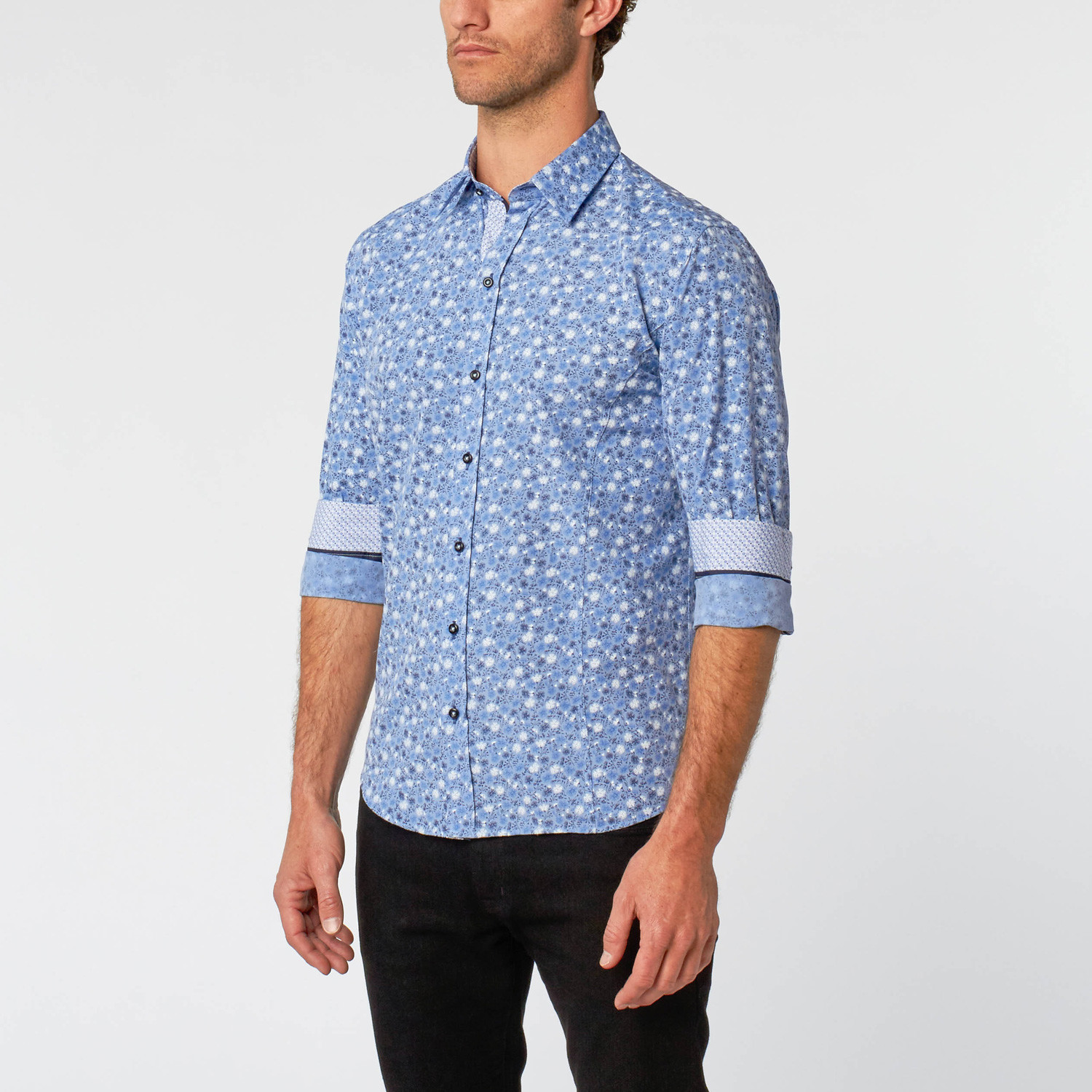 sky blue floral shirt