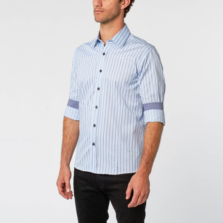 Button-Down Shirt // Blue + Red Stripes (M)